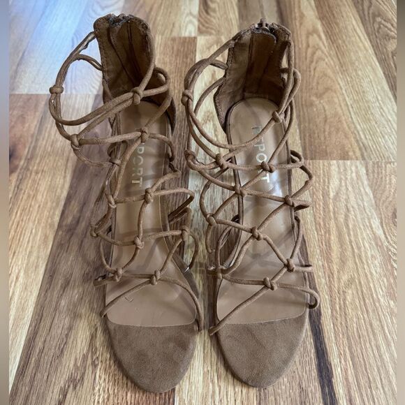 Report Women's Korina Tan Knotted Zip Up Slides Strappy Heels Sandals Size 8 - Picture 3 of 10